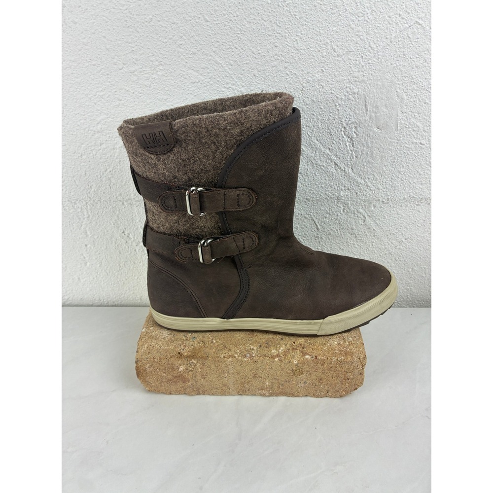 Helly Hansen Brown Leather Wool Blend Buckle Winter Boots Size 8.5 Gorpcore Cozy - Picture 5 of 14